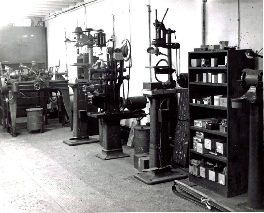 Machine shop with lathes, historic photo